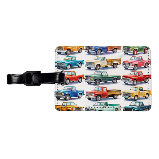 Pickup Trucks Watercolor Travel Faux Leather Luggage Tag