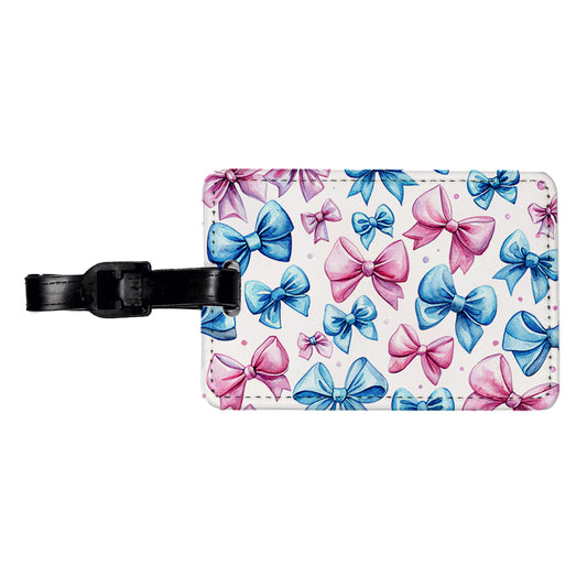 Pink Blue Scattered Coquette Bows Watercolor Travel Faux Leather Luggage Tag