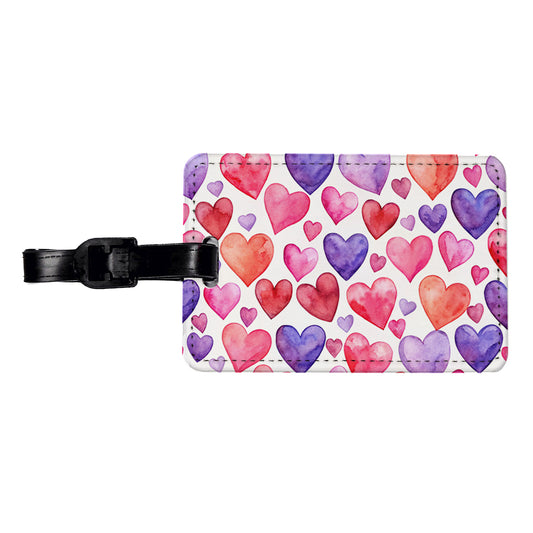 Pink Red Purple Hearts Watercolor Travel Faux Leather Luggage Tag