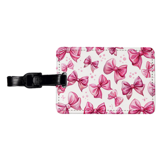 Pink Scattered Coquette Bows Watercolor Travel Faux Leather Luggage Tag
