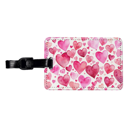 Pink Scattered Hearts Love Valentines Anniversary Watercolor Travel Faux Leather Luggage Tag