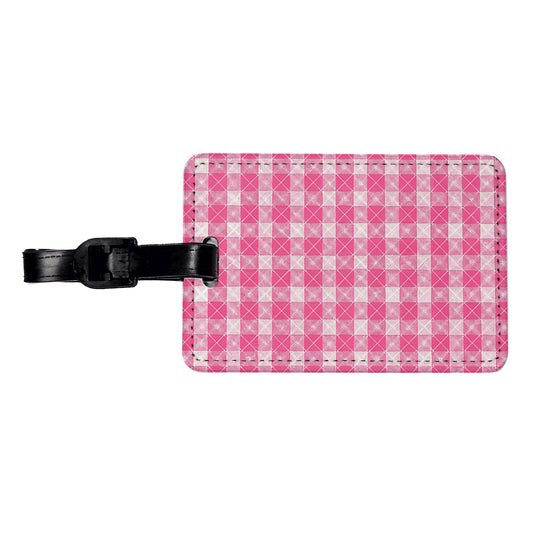Pink White Gingham Watercolor Travel Faux Leather Luggage Tag