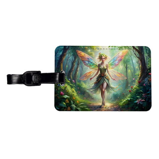Pixie Fairy Forest Fantasy Beautiful Watercolor Travel Faux Leather Luggage Tag