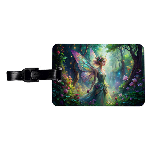 Pixie Fairy Forest Fantasy Watercolor Design Travel Faux Leather Luggage Tag
