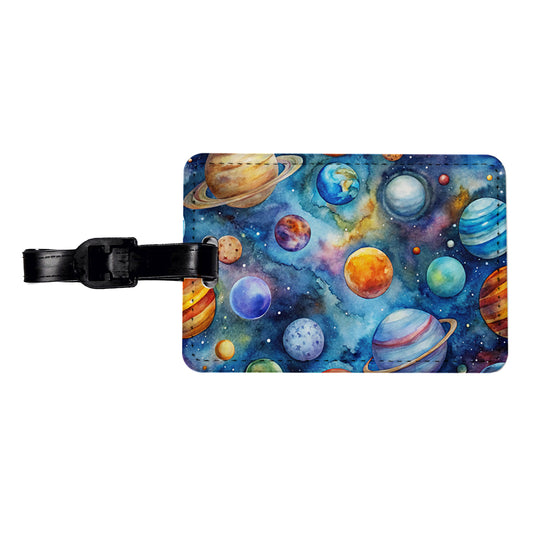 Planets Outer Space Astronomy Watercolor Travel Faux Leather Luggage Tag