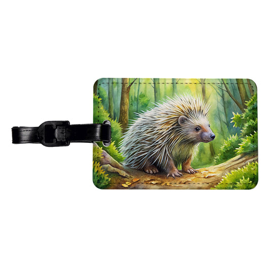 Porcupine In Forest Watercolor Travel Faux Leather Luggage Tag