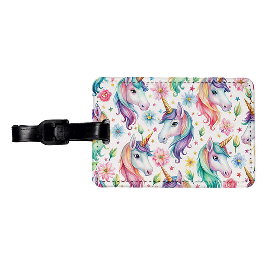 Pretty Unicorn Faces Watercolor Travel Faux Leather Luggage Tag