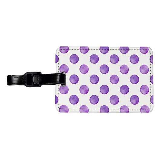 Purple Polka Dots White Background Travel Faux Leather Luggage Tag
