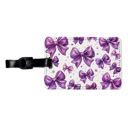 Purple Scattered Coquette Bows Watercolor Travel Faux Leather Luggage Tag
