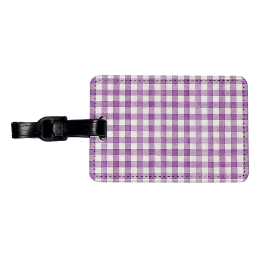 Purple White Gingham Watercolor Travel Faux Leather Luggage Tag