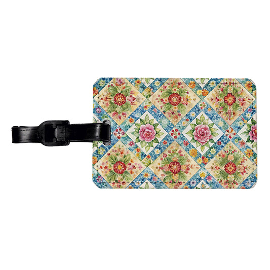 Quilt Floral Pattern Quilter Sewing Travel Faux Leather Luggage Tag