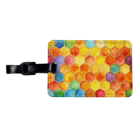 Rainbow Honeycomb Background Watercolor Travel Faux Leather Luggage Tag