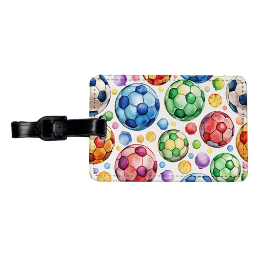 Rainbow Soccer Balls Watercolor Football Travel Faux Leather Luggage Tag