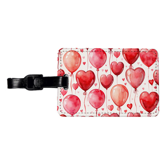 Red Balloons Hearts Watercolor Love Anniversary Travel Faux Leather Luggage Tag
