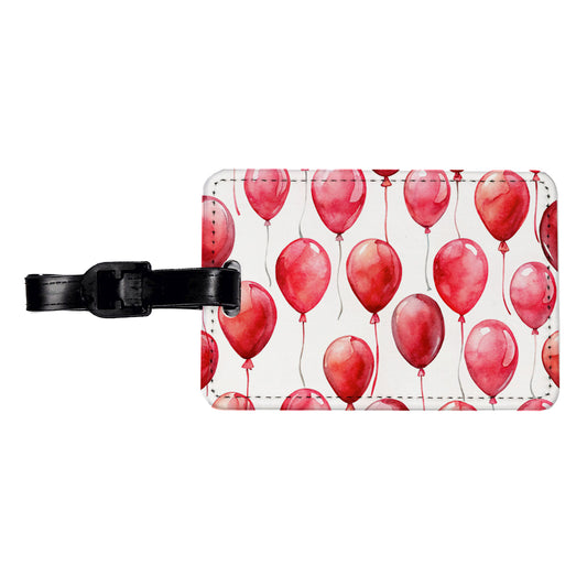 Red Balloons Watercolor Birthday Travel Faux Leather Luggage Tag