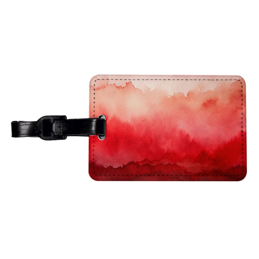 Red Ombre Watercolor Travel Faux Leather Luggage Tag