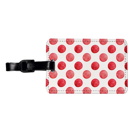 Red Polka Dots White Background Travel Faux Leather Luggage Tag