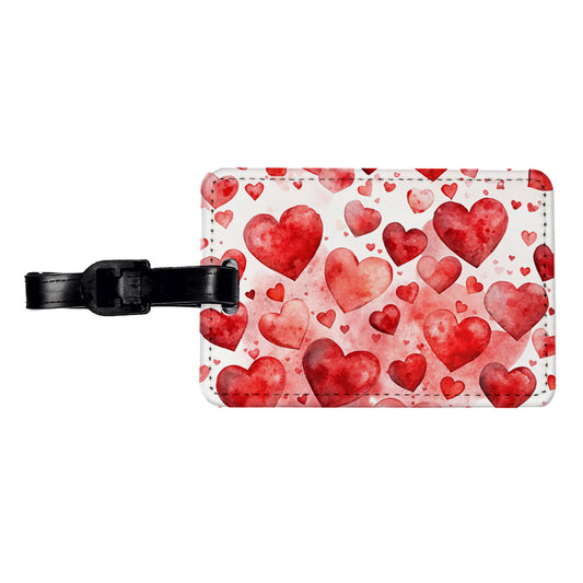 Red Scattered Hearts Love Anniversary Watercolor Travel Faux Leather Luggage Tag