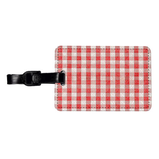 Red White Gingham Watercolor Travel Faux Leather Luggage Tag
