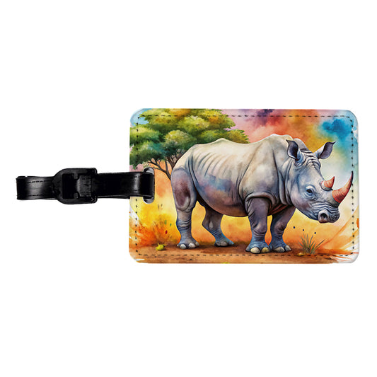 Rhinoceros African Plain Watercolor Design Travel Faux Leather Luggage Tag