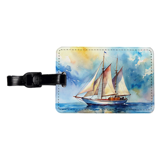 Sailboat At Sea Watercolor Design Travel Faux Leather Luggage Tag