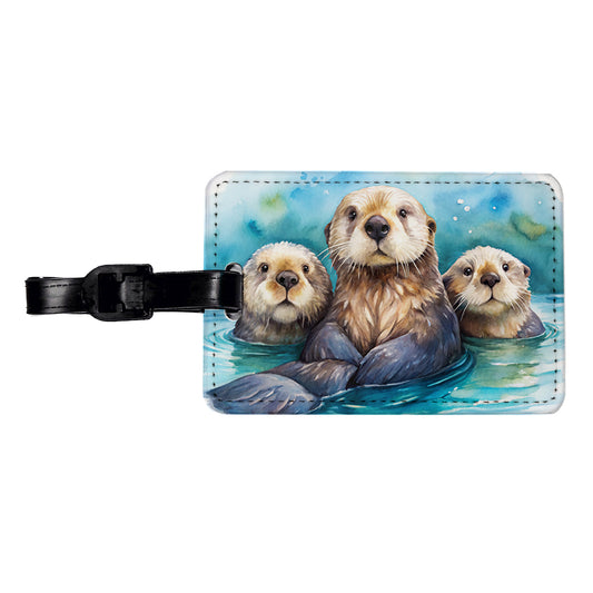 Sea Otters Watercolor Design Travel Faux Leather Luggage Tag