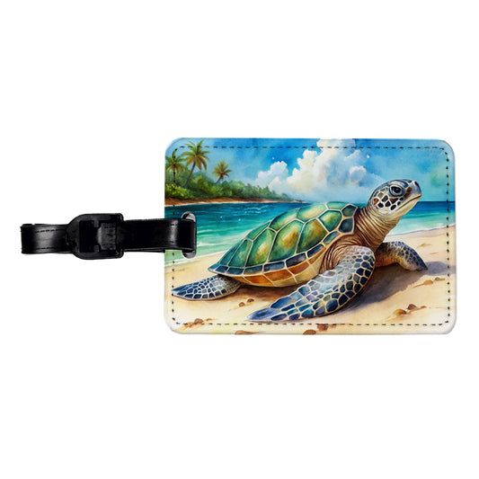 Sea Turtle Beach Watercolor Design Travel Faux Leather Luggage Tag