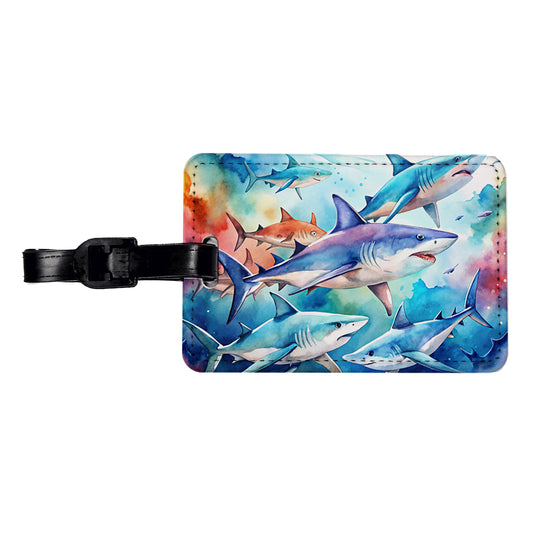 Sharks Watercolor Design Travel Faux Leather Luggage Tag