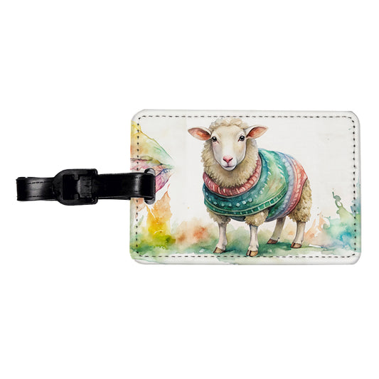 Sheep Wearing A Sweater Watercolor Travel Faux Leather Luggage Tag