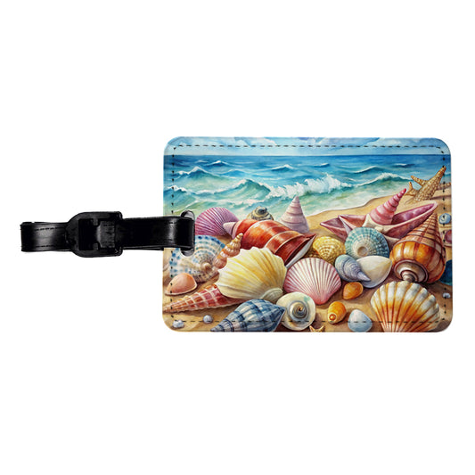 Shells Beach Watercolor Design Travel Faux Leather Luggage Tag