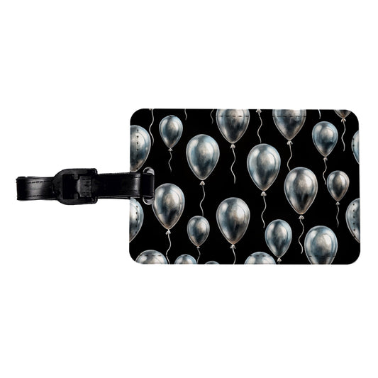 Silver Balloons Black Background Birthday Anniversary Travel Faux Leather Luggage Tag