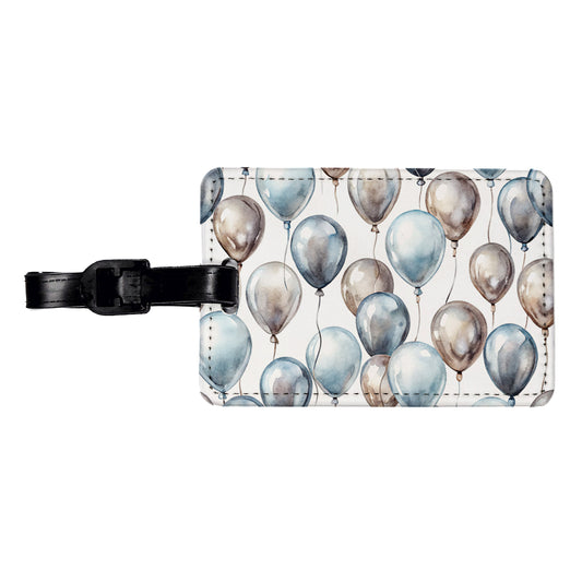 Silver Balloons Watercolor Birthday Anniversary Travel Faux Leather Luggage Tag