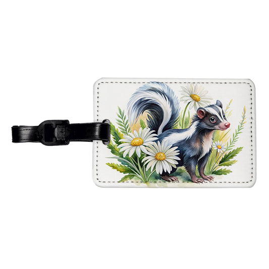 Skunk Watercolor Design With Daisies Travel Faux Leather Luggage Tag