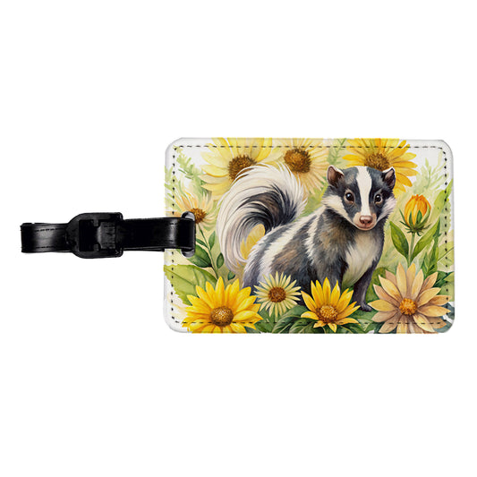 Skunk Watercolor Design With Sunflowers Travel Faux Leather Luggage Tag