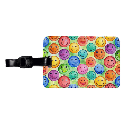 Smile Faces Watercolor Travel Faux Leather Luggage Tag