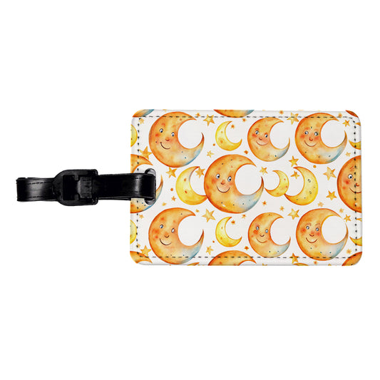 Smiling Crescent Moons Watercolor Travel Faux Leather Luggage Tag