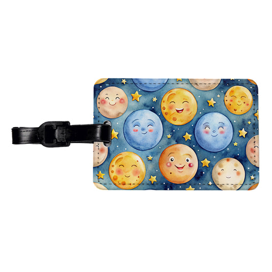 Smiling Moons Watercolor Travel Faux Leather Luggage Tag
