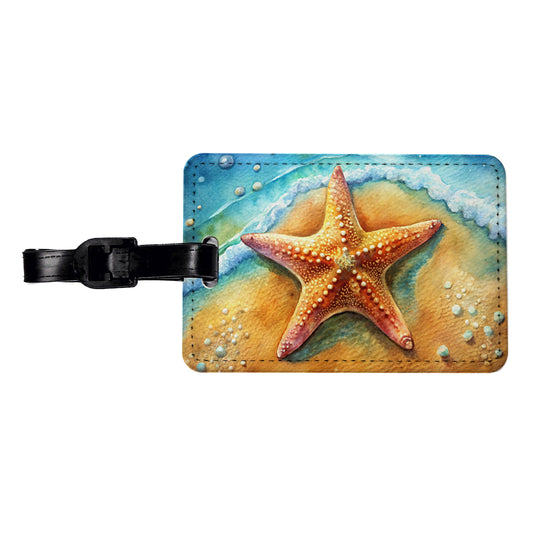 Starfish Sand Watercolor Design Travel Faux Leather Luggage Tag