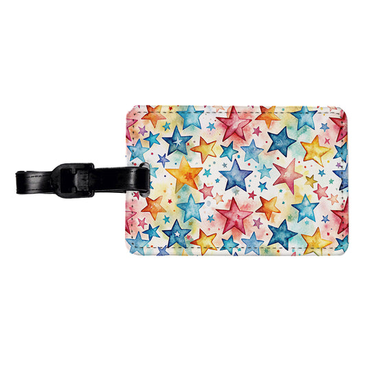 Stars Colorful Watercolor Travel Faux Leather Luggage Tag