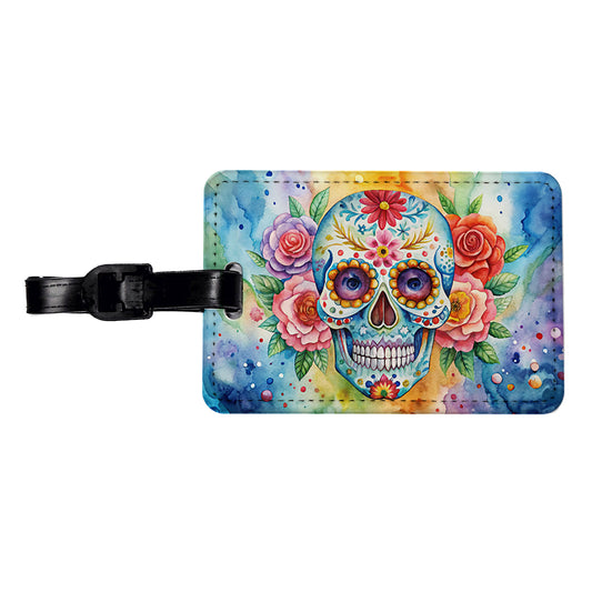 Sugar Skull Watercolor Travel Faux Leather Luggage Tag