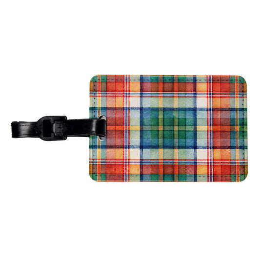 Tartan Plaid Watercolor Travel Faux Leather Luggage Tag