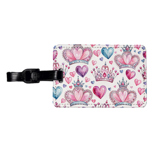 Tiaras Crowns Royalty Hearts Watercolor Travel Faux Leather Luggage Tag