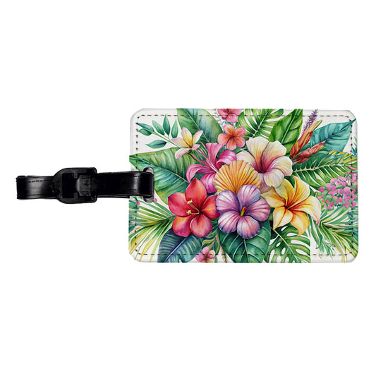 Tropical Flowers Watercolor Design Travel Faux Leather Luggage Tag