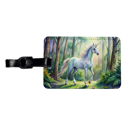 Unicorn In Forest Stunning Watercolor Design Travel Faux Leather Luggage Tag