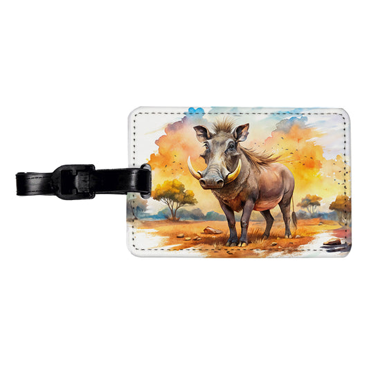 Warthog African Plain Watercolor Design Travel Faux Leather Luggage Tag