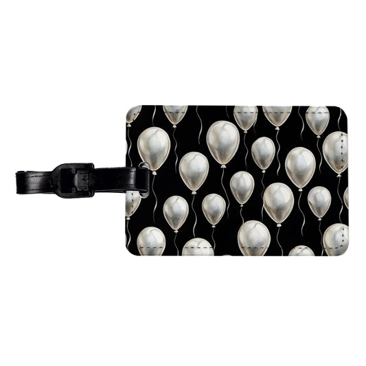 White Balloons Black Background Birthday Travel Faux Leather Luggage Tag