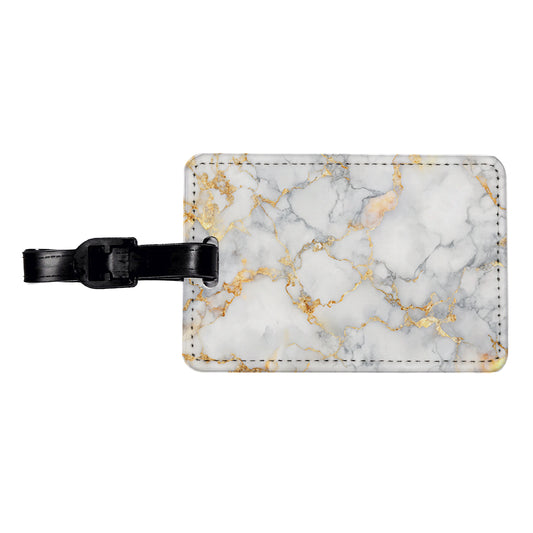 White Gold Marble Background Watercolor Travel Faux Leather Luggage Tag