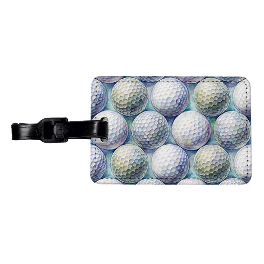White Golf Balls Watercolor Travel Faux Leather Luggage Tag