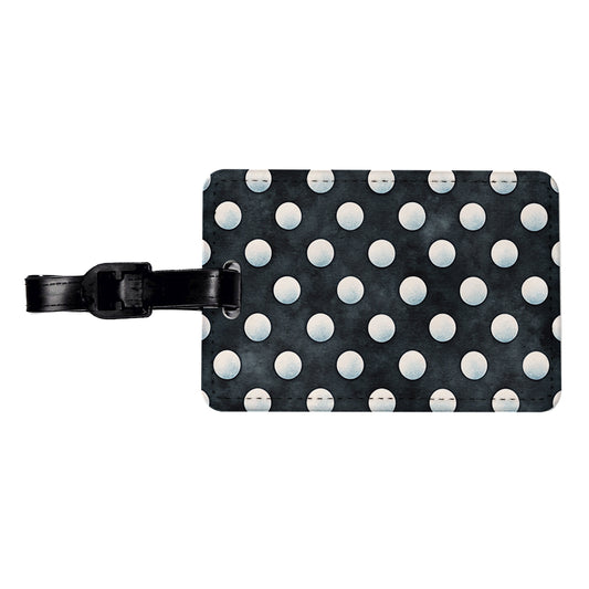White Polka Dots Black Background Travel Faux Leather Luggage Tag