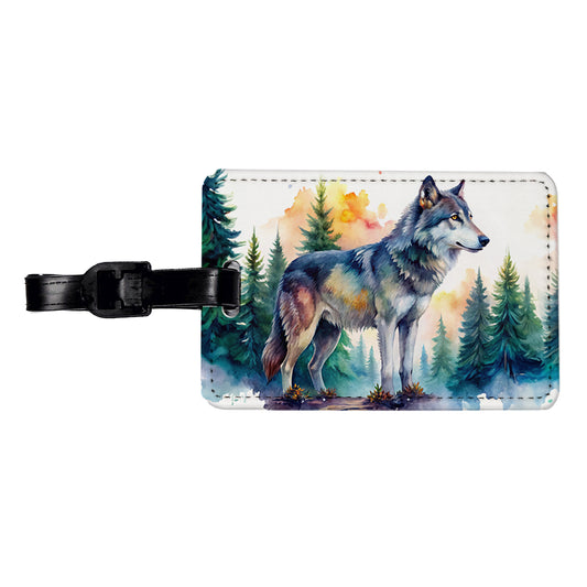 Wolf In Forest Watercolor Design Travel Faux Leather Luggage Tag